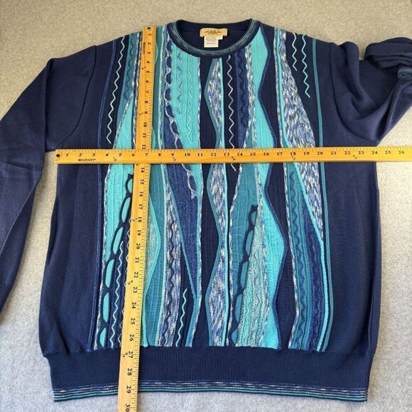 Montechiaro Size XL Blue Navy 3D Knit Sweater Italy‎ Men's Striped Textured - Picture 6 of 8